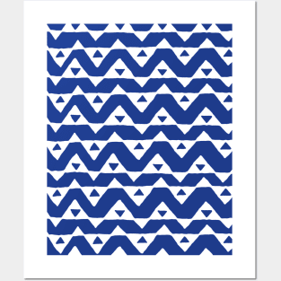 Dark Blue and White Triangle Chevron Pattern Posters and Art